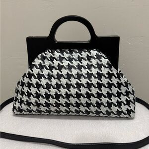 Genuine Woven Lambskin Handmade Wooden Frame Satchel, Includes 2 Straps Style